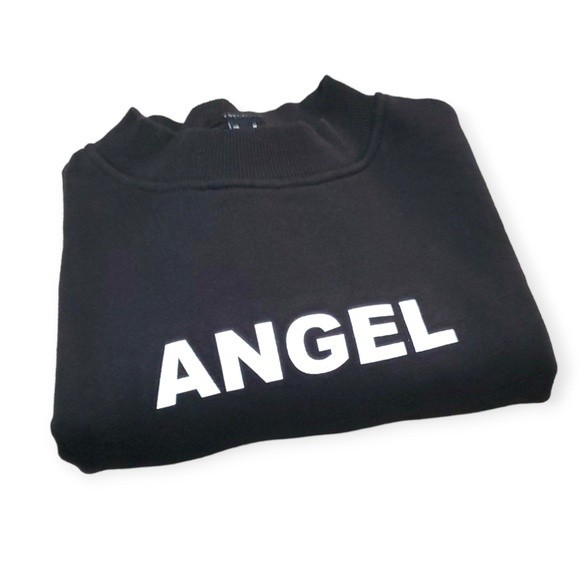 Forever 21 Black Angel Long Sleeve Cropped Sweat‎ Shirt M - Picture 3 of 7